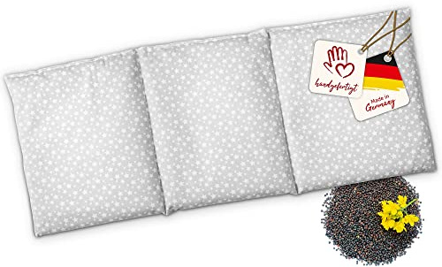 navango® Cojín de grano adecuado para microondas y horno, gris claro, hecho a mano en Alemania, aprox. 50 x 20 cm, 3 cámaras, algodón OEKO-Tex | cuello, espalda y hombros