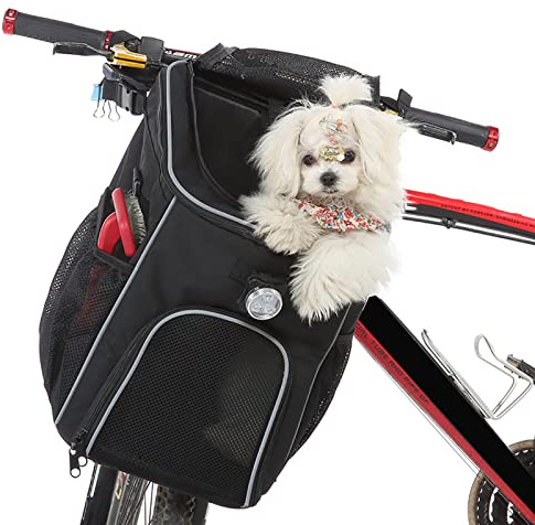 Dog Bike Basket, Expandable Soft-Sided Pet Carrier Backpack,Bicycle Basket for Small Dog,Car Seat for Small Puppy Cat with Mesh Window Ventilated Double Shoulder Dog Bag (Black)