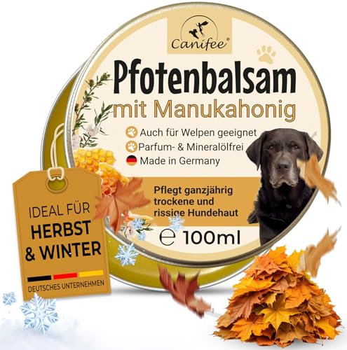 Canifee - Pfotenbalsam Hunde mit Manukahonig 100ml Dose parfumfrei mineralölfrei die ideale Hunde Pfotenpflege für Sommer und Winter