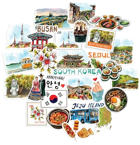 Navy Peony Adesivi da viaggio panoramici per la Corea del Sud (30pz) – Per Scrapbook e Diari
