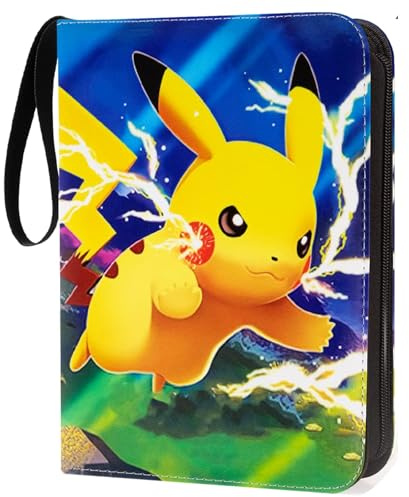 Egmelos 50 Seiten Sammelalbum für Pokemon Karten, Wunderschön Bedrucktes PU-Cover-Album, Sammelkarten Album mit Reißverschluss, Karten Halter Ordner Buch Hält 400 Karten A