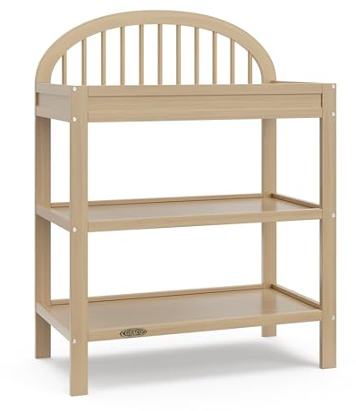 Graco Olivia Changing Table with Water-Resistant Changing Pad (Driftwood) - GREENGUARD Gold Certified, Includes Bonus Water-Resistant Changing Pad with Safety Strap, 2 Open Shelves, Stylish Design