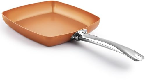 Toutrop Non-Stick Copper Square Frying Pan, 9.5 Chef Skillet with Ceramic Coating, Oven Dishwasher Safe, PFOA-Free, Home Use for All Stoves