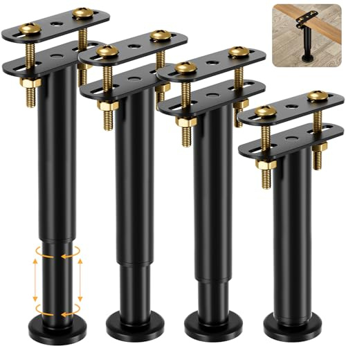 VETIN Lot de 4 Pieds de Lit Réglables 18-32 cm, Pied Sommier à Lattes | Supports Centraux Renforcés, Adaptés aux Lits King/Queen Size, Idéal Pour Sommier à Lattes et Cadres de Lit,Structure Durable