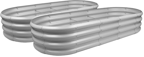 Harbour Housewares Raised Garden Bed - Silver - 180 x 90cm - Rounded - Pack of 2 - Bottomless Galvanised Steel Planter Box for Growing Outdoor Plants, Vegetables, Flowers and Herbs