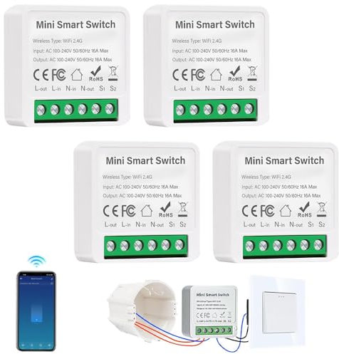 Vmxlso 4PCS Interrupteur Wifi Connecté, Connecté Interrupteur Compatible Avec Alexa/Google Home, Timer et Partager, Module Interrupteur Wifi Smart Life, Interrupteur Intelligent