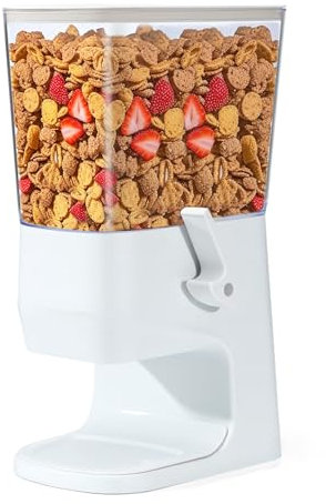 Tokokimo Müslispender, Zerkleinert Keine Cerealien Beim Ausgeben, 3,2 L Cereal Dispenser & Cornflakes Spender, Ideal Für Süßigkeiten, Nüsse, Bohnen, Granola（Weiß, 1er-Set）