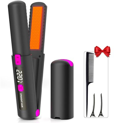 Mini Glätteisen Kabellos, 2 in 1 Glätteisen Locken und Glätten,Mini Haarglätter mit USB Wiederaufladbare,Ainstellbaren Temperaturen 160℃–220℃,LCD-Display, Reiseglätteisen für alle Haartypen (Grau)