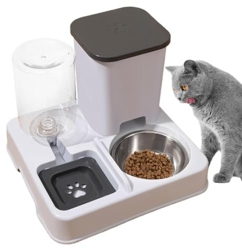 Dispenser 2in1 Automatico per Cibo e Acqua per Gatti e Cani, Distributore Alimentatore Antiscivolo per Animali Domestici