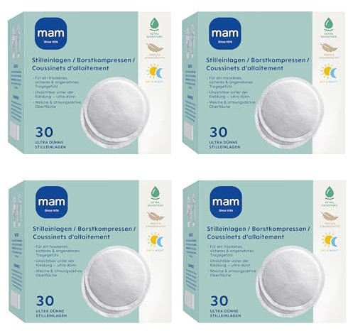 MAM Inserti autoadesivi per allattamento | Cuscinetti traspiranti per allattamento | Nucleo extra assorbente | I solette assorbono in modo sicuro il latte materno in eccesso | 120 pezzi