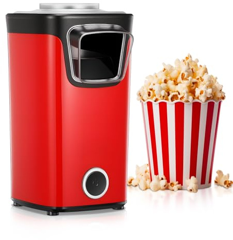 FOHERE Macchina Popcorn, 1100W Macchina per Pop Corn Dotato di Misurino e Coperchio Trasparente, Senza Grassi Né Oli, Gustoso e Salutare, Ideale per Serate Cinematografiche e il Natale