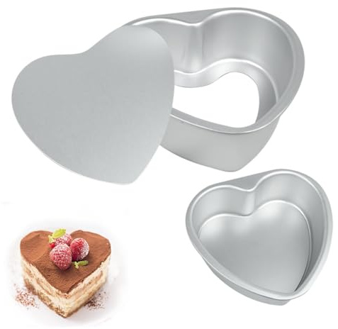 UZEXYO Set of 2 Heart Shaped Cake Tins 4 Inch Aluminium Baking Pan Mould with Loose Base for Layer Wedding Birthday Cakes