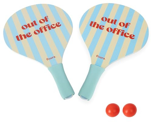 Fisura – “Out of the Office” Original Beach Paddle Set. Red & Blue Wooden Beach Paddles with Mesh Bag. Fun Beach Paddle Rackets. Includes 2 Balls.