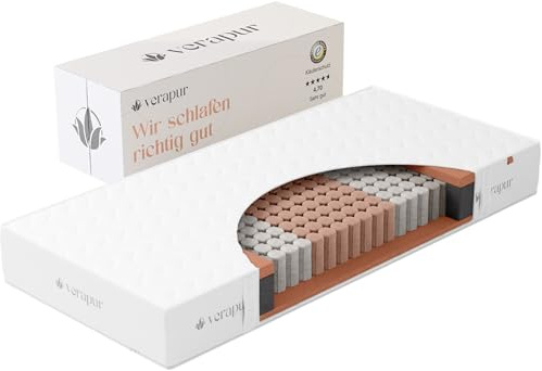 verapur Ortho Plus Taschenfederkernmatratze, H4-100 x 210 cm, 7-Zonen Matratze, Tonnentaschenfederkernmatratze, waschbarer Bezug, Öko-Tex, 23 cm hoch