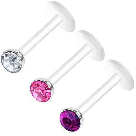 KJM FASHION 3 STK Flexibles Acryl Labret Monroe 1,2mm 16g 8mm 5/16 3mm Halbe Kugel Marilyn Monroe Monroe Tragus Ohrringe Cartilage 0872