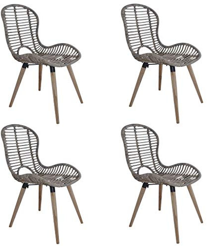 vidaXL Dining Chairs, Set of 4, Natural Rattan Design with Wooden Legs, Convenient Size for Comfort - 48 x 64 x 85 cm, Retro Style, Brown