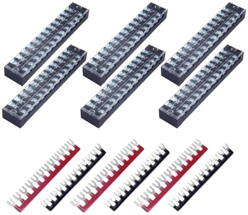 CEEYSEE 12 Pezzi Morsettiera Elettrici Striscia terminale a vite 6 pezzi 12 Position morsettiera a doppia fila 600 V 25 A +6 pezzi 12 Position Con striscia a barriera 400V 25A rossa e nera (YTB2512)