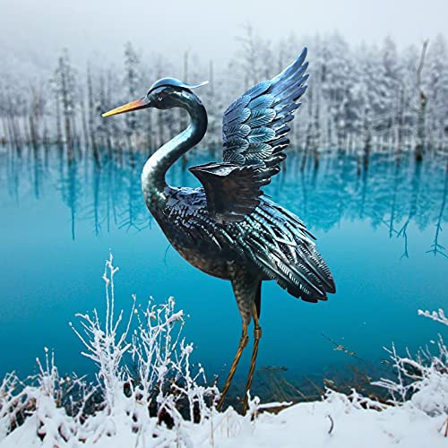 chisheen Scultura da giardino a forma di gru, decorazione per esterni in metallo, decorazione per esterni, decorazione per uccelli, per cortile, stagno, patio, portico, prato, decorazioni