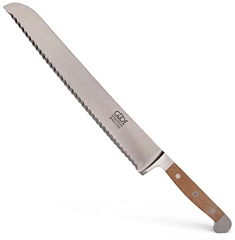 GÜDE Solingen - Brödkniv vänsterhänt smidd, 32 cm, valnötsträ, ALPHA-WALNUT - double bolster, Handgjord Tyskland