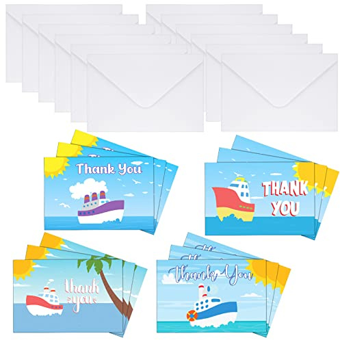 Epakh 12 Pack Cruise Staff Thank You Cards with Envelopes, Cruise Accessories Note Cards Nautical Thank You Gift for Staff Ship Boat Birthday Card Greeting Cards for Expressing Thanks