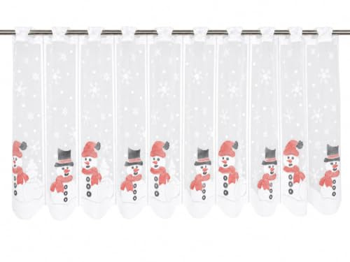 Clever-Kauf-24 Scheibengardine Schneemann Schneeflocke | HxB 50x140cm | rot weiß | für die Adventszeit Weihnachten Winter