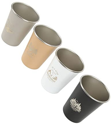 Gugxiom Pint Cup Campingbecher 12 Unzen Edelstahlbecher-Set, Leichtes 4-Farben-Picknick-Getränkebecher für Outdoor-Reisen mit Wilderness-Thema-Muster, Campingbecher-Set, mit (Wildnis-Stil)
