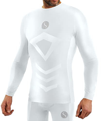 sesto senso Sportundertröjor för män, långärmad termoundertröja, kompressionströja, undertröja, Vit, L/XL