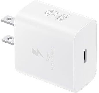 Samsung 25W Wall Charger Power Adapter, Cable Not Included, Super Fast Charging, Compact Design, Energy Efficient, Compatible with Galaxy and USB Type C Devices, White