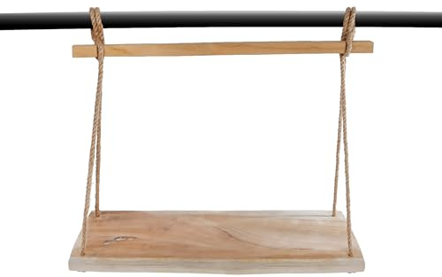 Spetebo Teak Hängeregal mit Naturkordel - 50 x 23 cm - Holz Wandregal zum Hängen - Deko Blumen Brett Pflanzen Tablett Balkon Regal für Außen und Innen