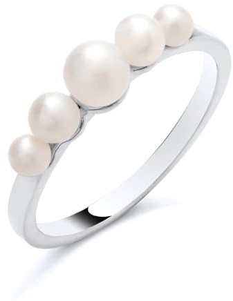 925 Sterling Silver Freshwater Pearl Graduated 5 Stone Eternity Ring size K L M N O P Q R S