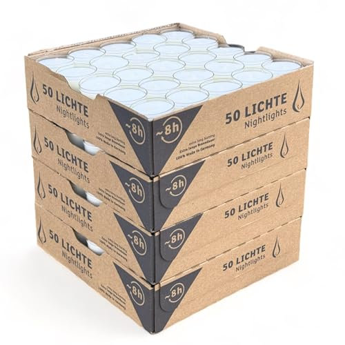 Horeca Candles - 200 Lumini Tealight Candele Bianche - Durata 8 ore - Inodore, Non Profumate - Set da 200 Pezzi Tè Luci - Bicchiere di Plastica Trasparente