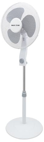Max Star Ventilador de Pie Potente y Silencioso 16 40W, Oscilante, 3 Aspas, Altura Ajustable, Base Redonda