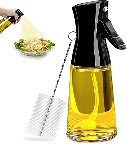 Showvigor Ölsprüher für speiseöl, 180ml Glas Öl Sprühflasche mit Pinsel, Oil Sprayer, Dickes Glas, Große Reichweite, Starke Sprühkraft, Küche