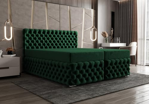 Verona Idee Boxspringbett Kong Glamour Bonell Matraze und Toper 4cm XXL Bettkasten 180x200cm - Grün