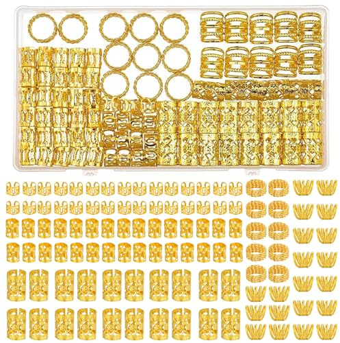 iCovalescent 110 Pièces Bijoux Cheveux Tresse Doré, Perles Dreadlocks Spiral Coils En Métal, Anneau Cheveux pour Hommes/Femmes Cheveux Décoration und Accessoires de Coiffure