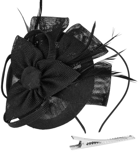 Alaoo Fascinator-hatt, nätblomma fjäder fascinator-pannband, kvinnor fascinerande hattar, festkostym huvudbonader för bröllop, tefest, cocktailrace, alla hjärtans dag (vitklöver - svart)