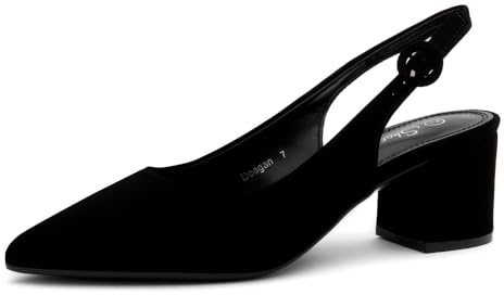 Shoe Land Pointed Toe Low Block Heels for Women – Slingback Slip-On Chunky Heeled Dress Pumps | 2.25 Inch Comfortable Business Casual Heels for Work, Office & Wedding, BlackNubuck, Size 8.5,Deagan