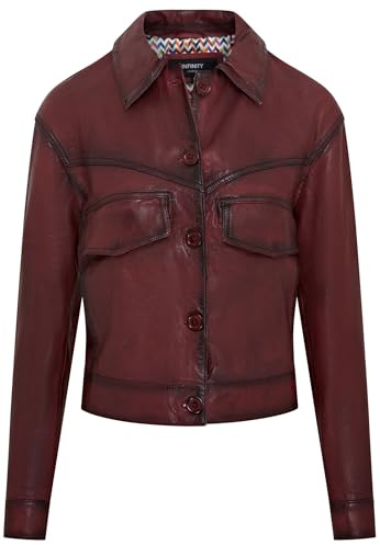 Infinity Leather Chaqueta Motera con Cuello de Piel de Cordero Clásica Vintage Rojo Para Mujer