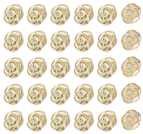 PATIKIL 60 Piezas De Botones De Rosa 13 mm 1/2 Botones Transparente/Dorado