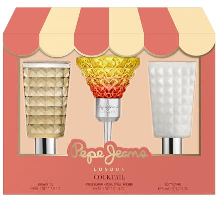 Pepe Jeans Cocktail Edition For Her Confezione Profumi Donna di Marca Pack 3 Pezzi Eau de Toilette da Donna 30ml, Body Lotion 50ml, Gel Doccia 50ml Set Fragranza Floreale, Fruttato e Tropicali Profumo