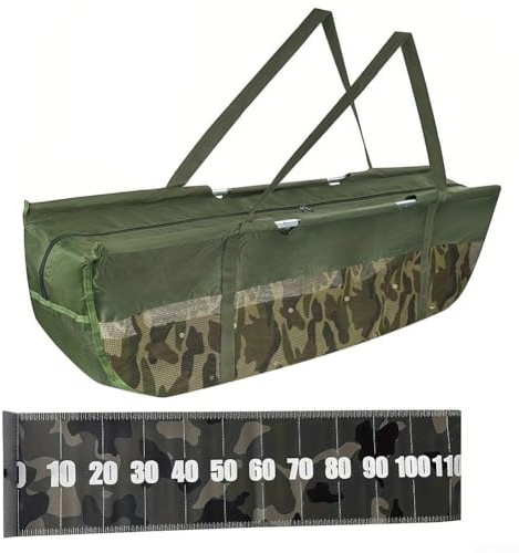 Fishing Tournament Weigh In Fish Bag Fish Weight Bag Transport Carrier With Measuring Ruler 117Cm Foldable Heavy Duty Oxford Cloth For Bass Carp Fishing Fish Weigh Bags Folding Sling Fish Bag