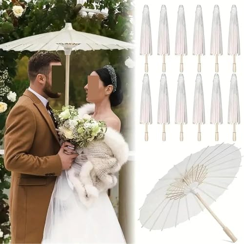 Paraguas De Papel Parsombrilla Blanco Paraguas Fotografía Accesorios para Fiesta De Ducha Boda Rústico, 80cm 12pcs, One Size
