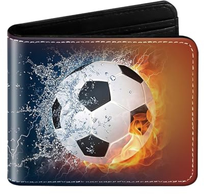 Portafoglio per bambini, 11,5 x 9,5 x 2 cm, porta carte a due persiane con motivo calcio, impermeabile in pelle, portafoglio con finestra per carta d'identità e portafoglio, regalo per adolescenti (B)
