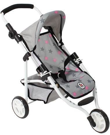 Bayer Chic 2000 - Cochecito de muñecas Lola, Cochecito para muñecas de hasta Aprox. 50 cm de tamaño, Cochecito de joggy, muñecas, Cochecito de muñecas, Estrellas Grises