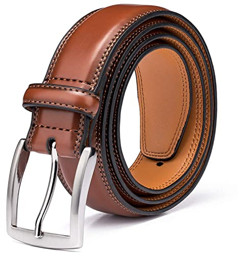 KM Legend Men's Genuine Leather Dress Belt with Premium Quality - Classic & Fashion Design for Work Business and Casual (esBrown, 44)