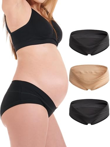 Herzmutter Mutande Premaman Cotone - Oeko Tex 100 - Set da 3 - Gravidanza - Mutandine Premaman - Slip maternità - 5730 (XXL, Nero/Nero/Beige)