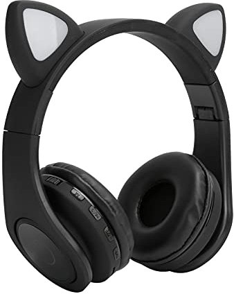 Cuffie Bluetooth per Bambini Cat Ear con Microfono, Cuffie per Bambini Illuminate a LED, Supporto per Scheda TF, Cuffie Pieghevoli per Bambini Sopra L'orecchio per Ragazze Ragazzi Adulti(Nero)