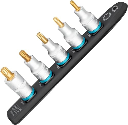 HAZET Smart-Rail 992T-SR/5 I magnetische Unterseite mit 5 Steckplätzen, Antrieb: Vierkant 12,5 mm (1/2 Zoll), Abtrieb: Innen TORX Profil I Kunststoff-Steckleiste für Steckschlüssel