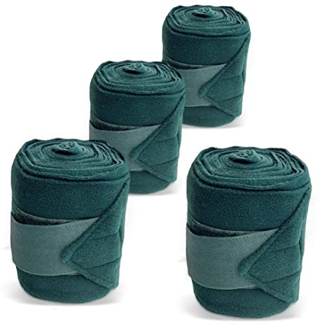 Pferdelinis Fleece Bandages for Horse - Horse Fleece Bandages in Set of 4 with Practical Storage Bag (Pony, Dark Green)