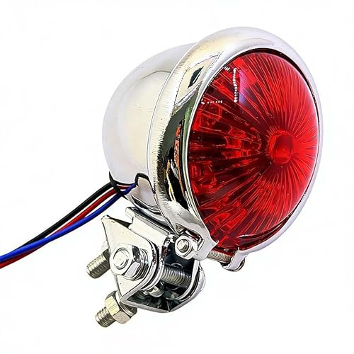 Vintage krom LED universell motorcykel bakljus, röd stållins, rund ATV motorcykel bakre bromsindikator